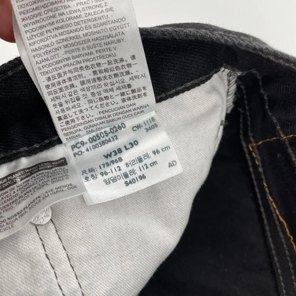 Levi's 505 Black Straight Jeans Mens Size 38x30 Grunge Punk Casual Cotton Denim